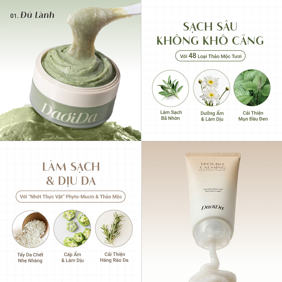 Bộ Đôi Bánh Rửa Mặt Thảo Mộc Tươi & Bánh Rửa Mặt Gạo